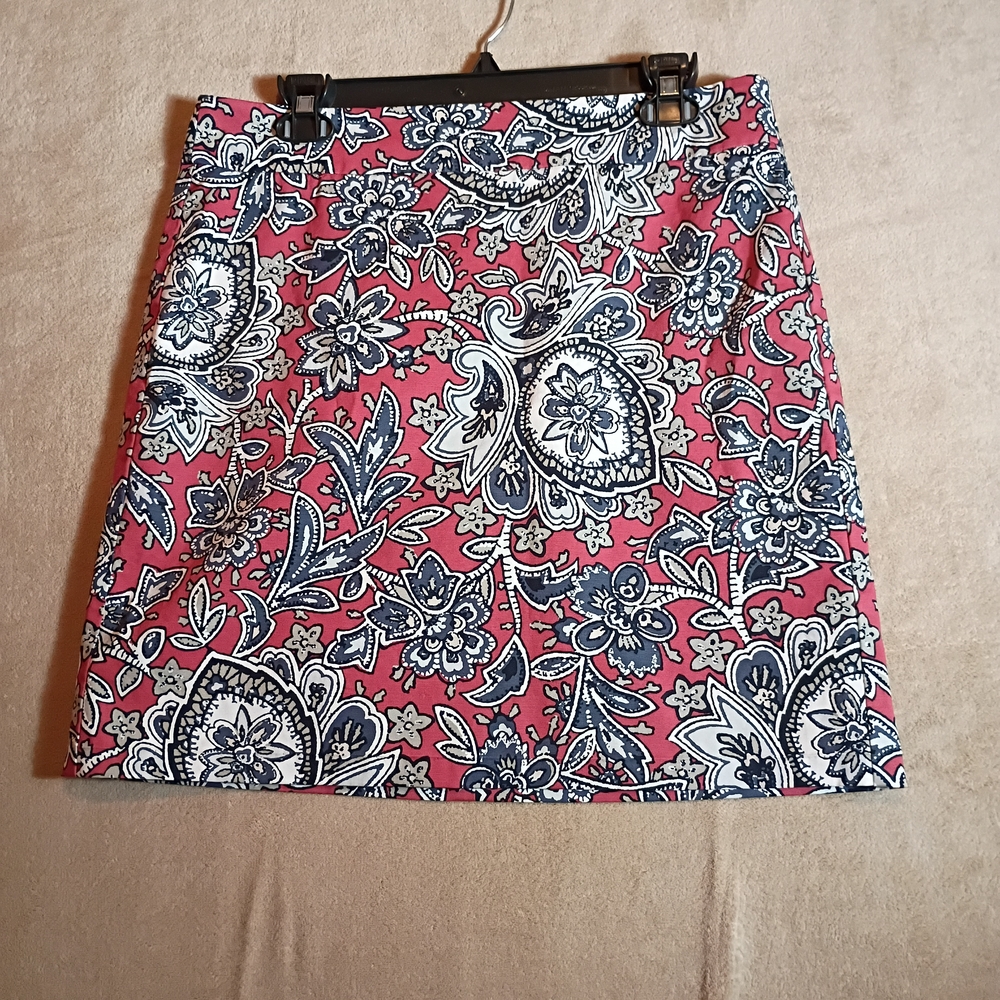 Ann Taylor Loft Floral A-Line Skirt Red White Blue Paisley Print Size 6
